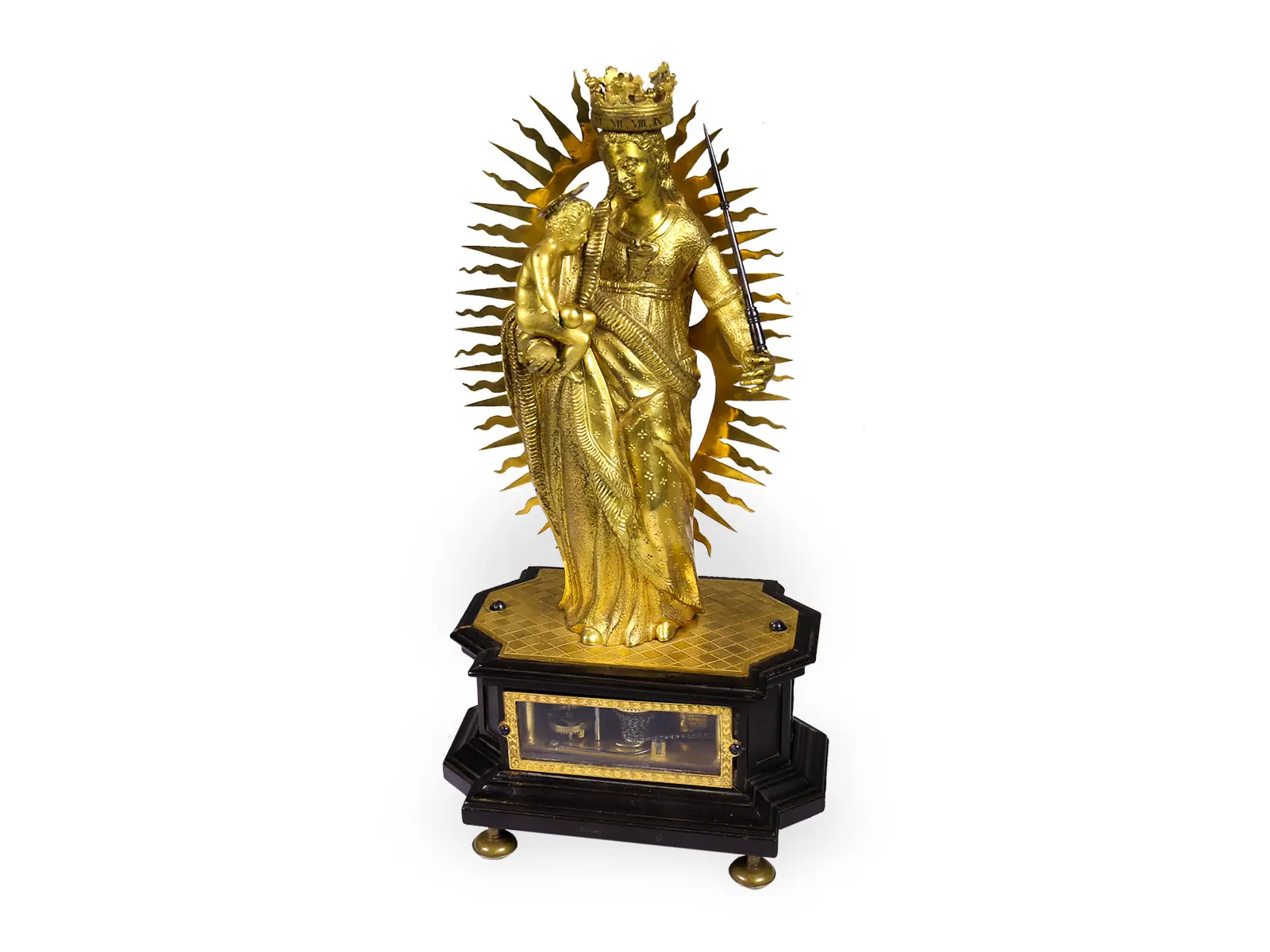 Table clock: extremely rare Renaissance figure clock ‘Mary with the