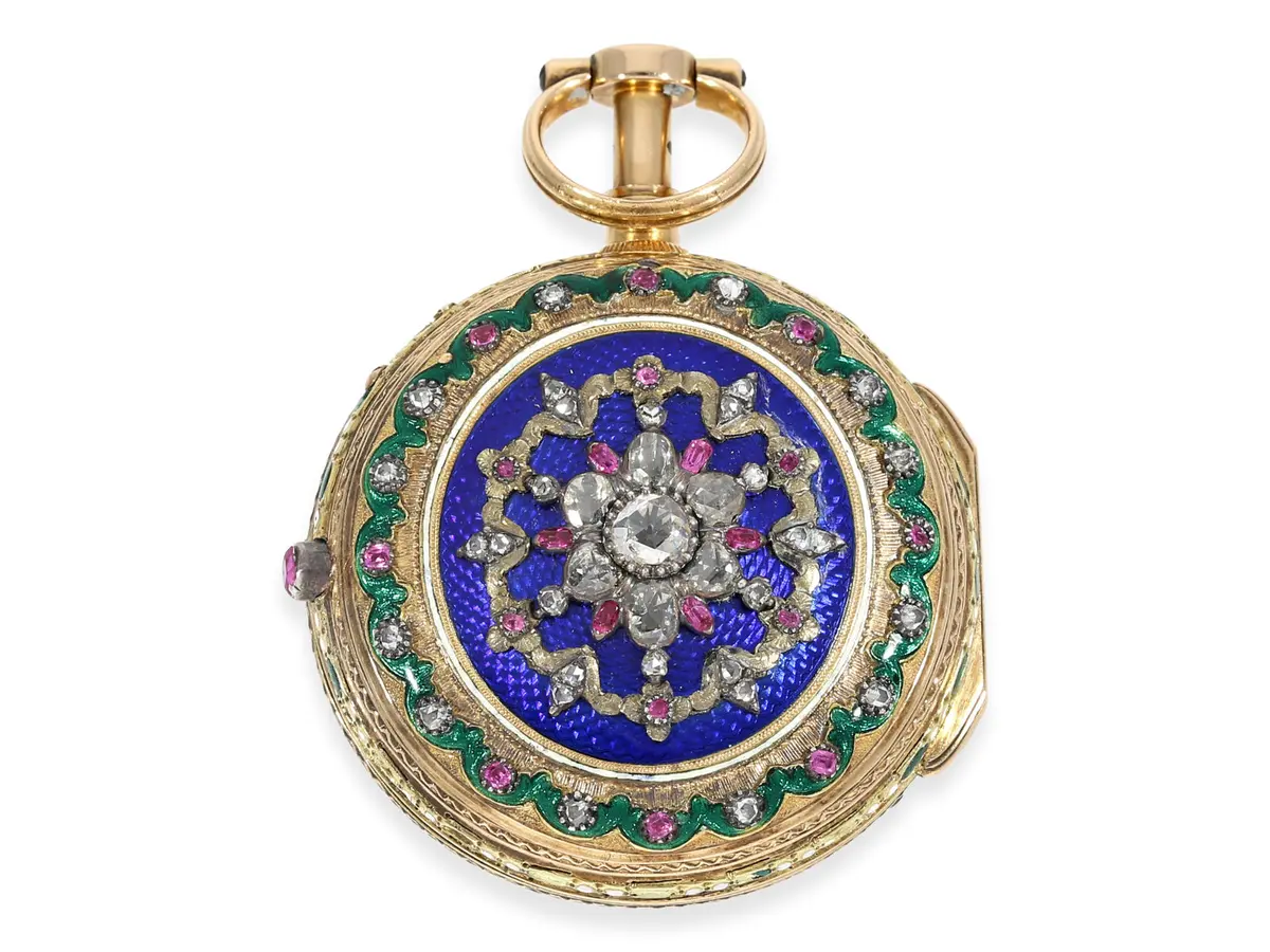 Pocket watch: significant gold and enamel pocket watch with ‘a toc