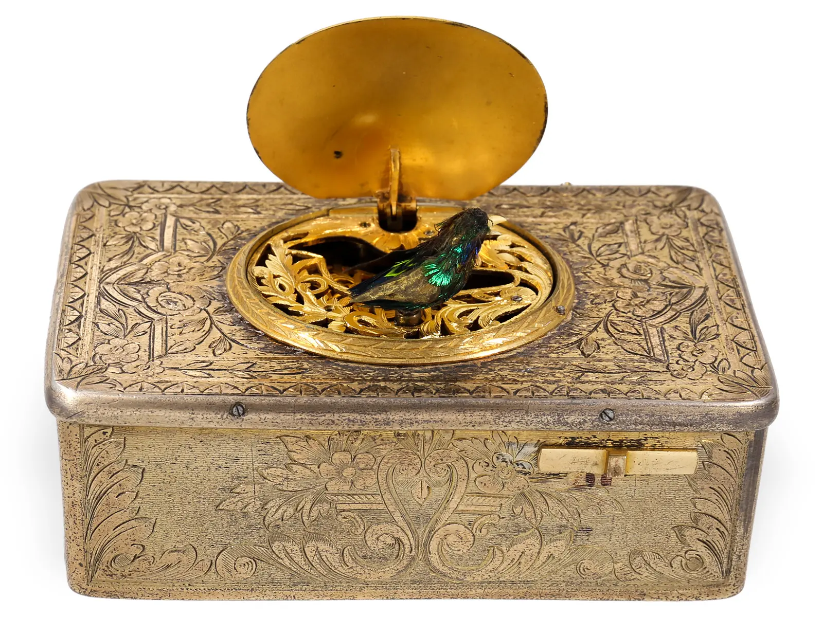 Singing bird box, attributed to Charles Bruguier, silver, ca. 1840