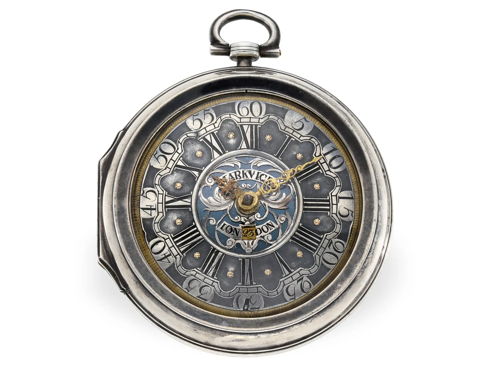 Pocket watch: early London paircase watch with date, Markwick London, c. 1740