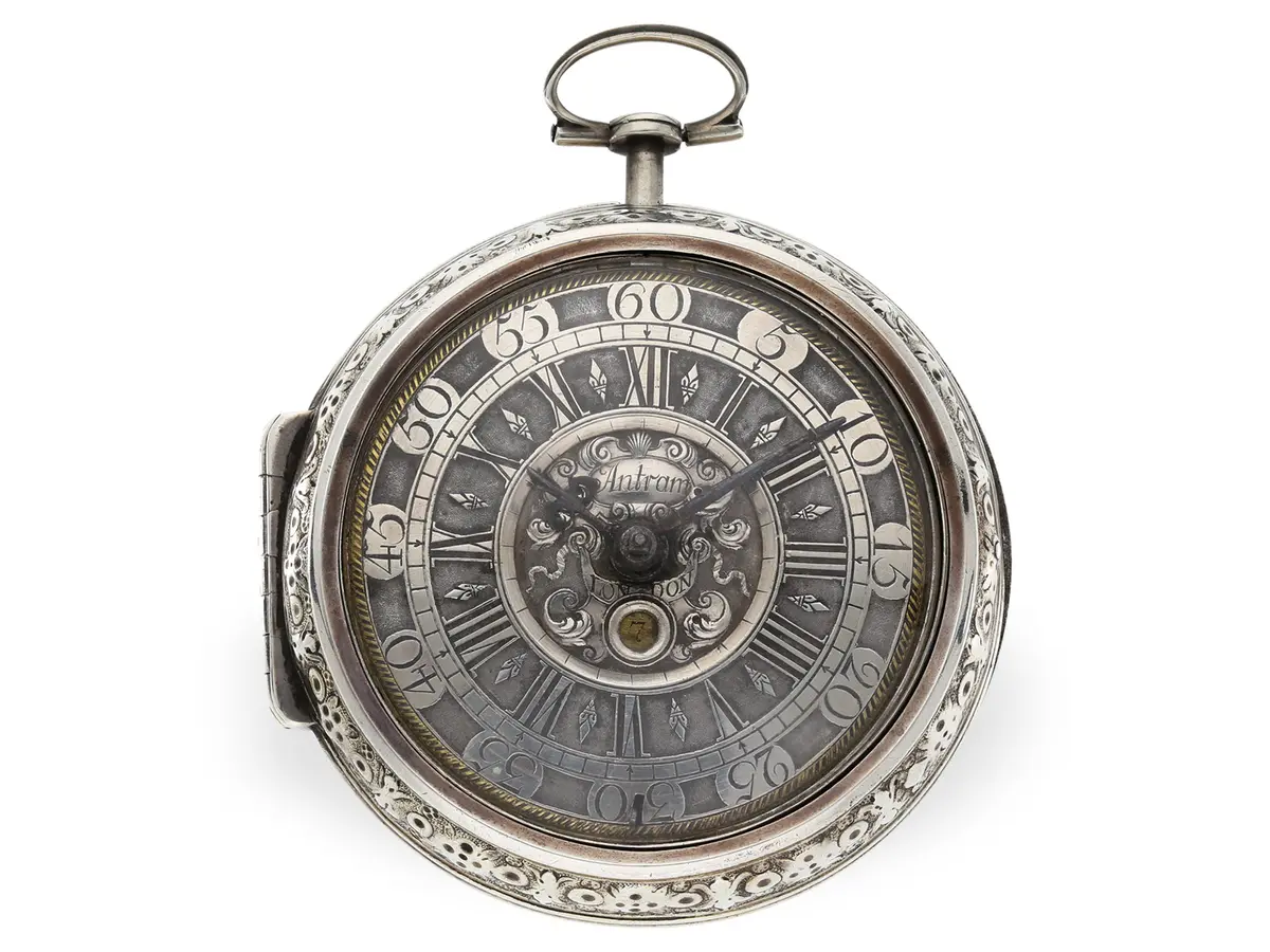 Pocket watch: early English pocket watch with date, Antram London, circa 1700