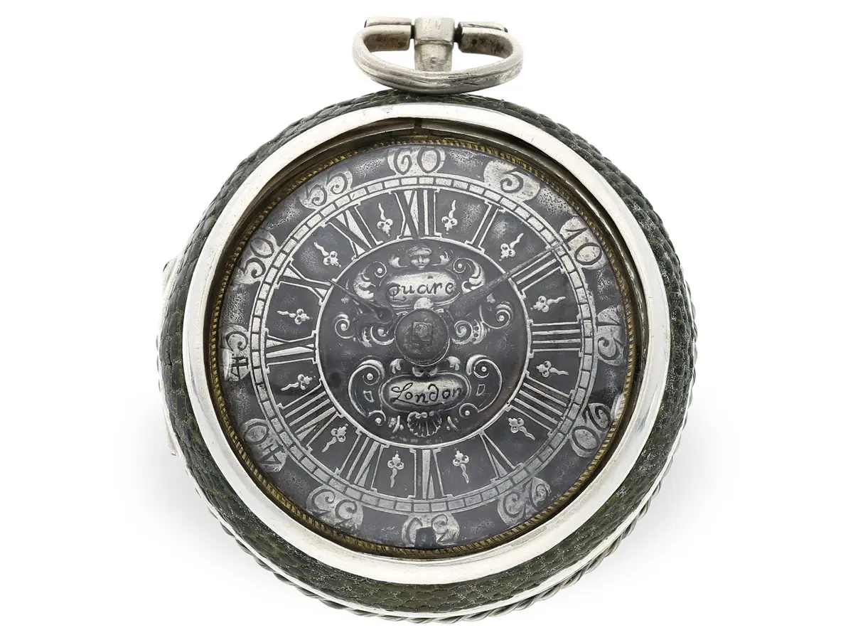 Pocket watch: London pocket watch circa 1700 with mock pendulum, signed