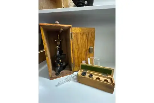 A. Gallenkamp & Co. Vintage Microscope and Case with Additional Contents