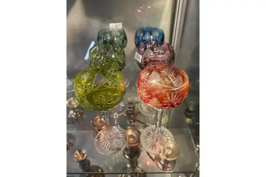 Set of 6 Harlequin Cut Crystal Hock wine glasses