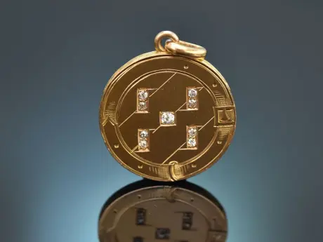 Um 1900! Medaillon Anhänger mit Altschliff Diamanten aus Gold 750