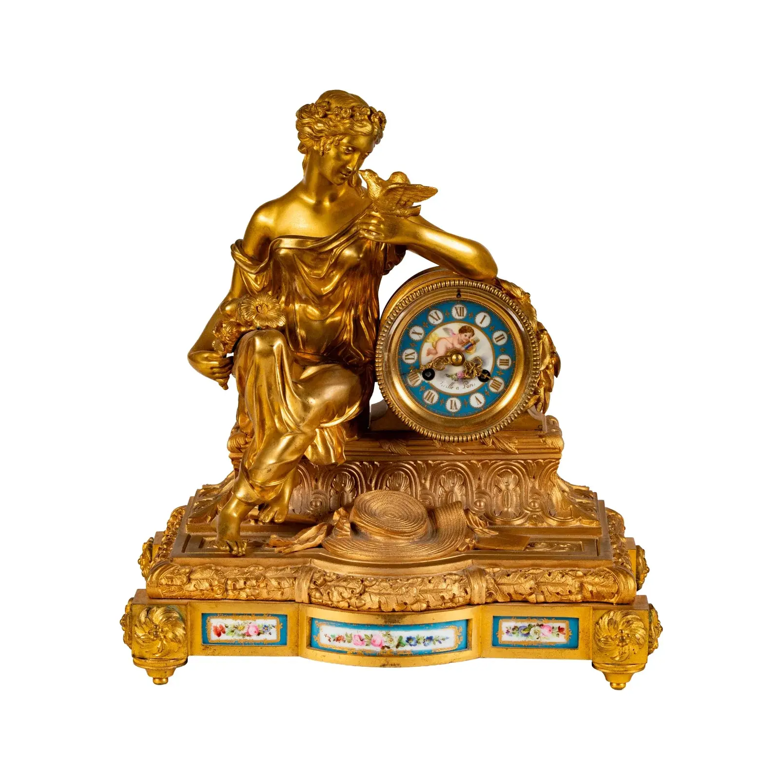A French Gilt Bronze and Porcelain Figural Clock