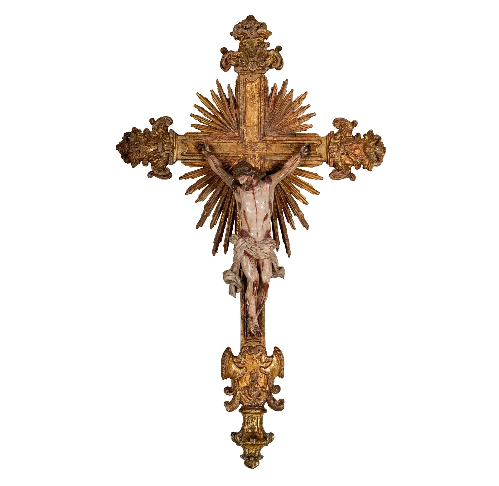 A Baroque Spanish Colonial Polychrome Wood Crucifix