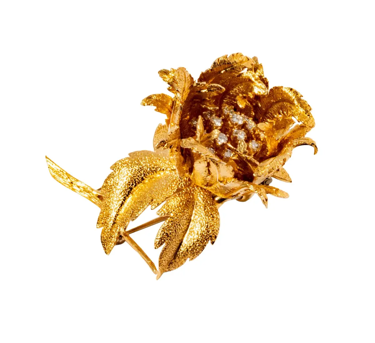 Robert Altman 14 Karat Yellow Gold and Diamond Kinetic Flower Brooch