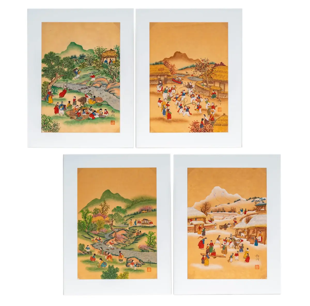 A Set of Four Korean Folk Art Paintings