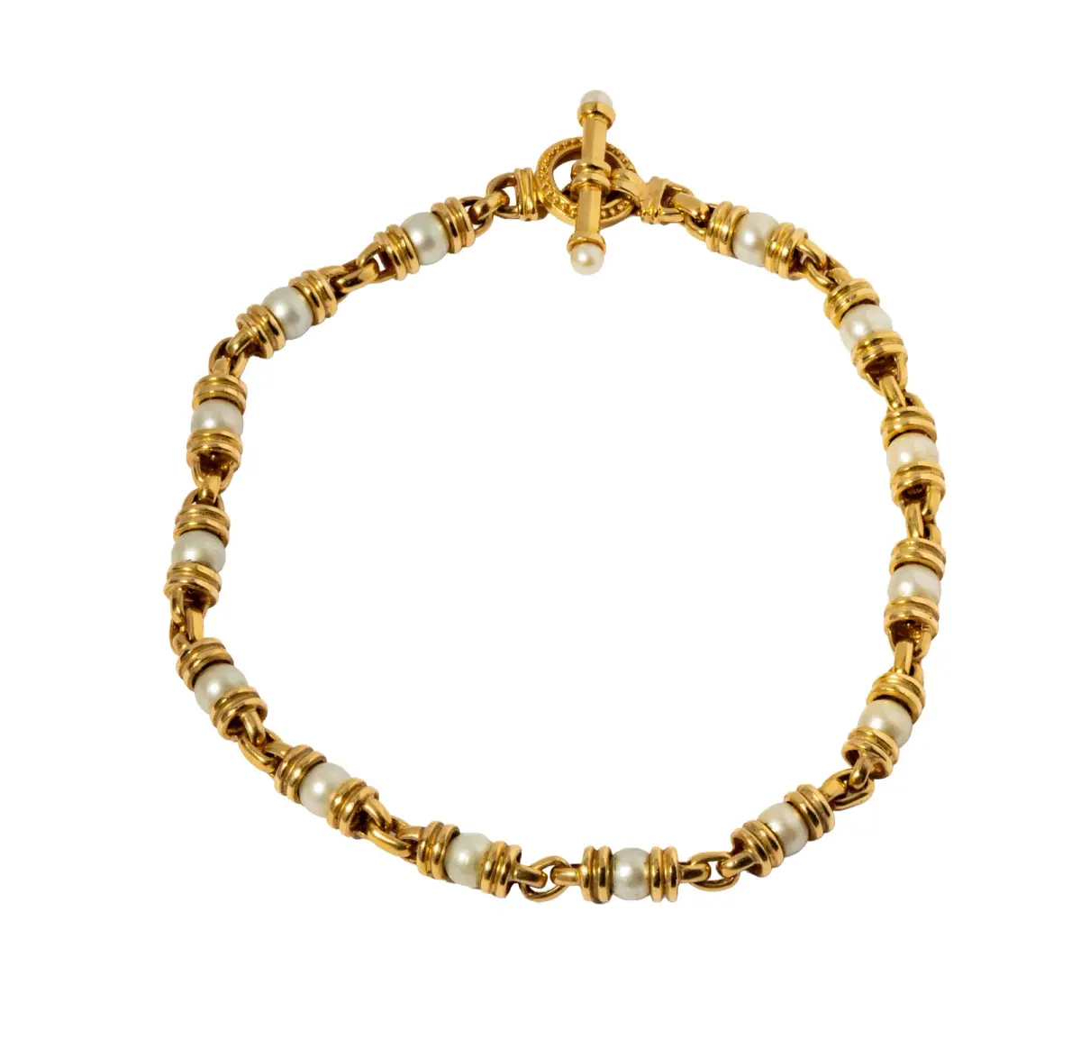 14-Karat Yellow Gold Cultured Pearl Toggle Necklace