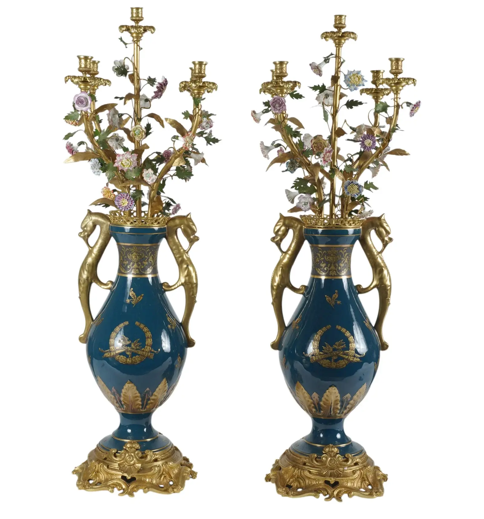 A Pair of French Green Paris Porcelain Vases