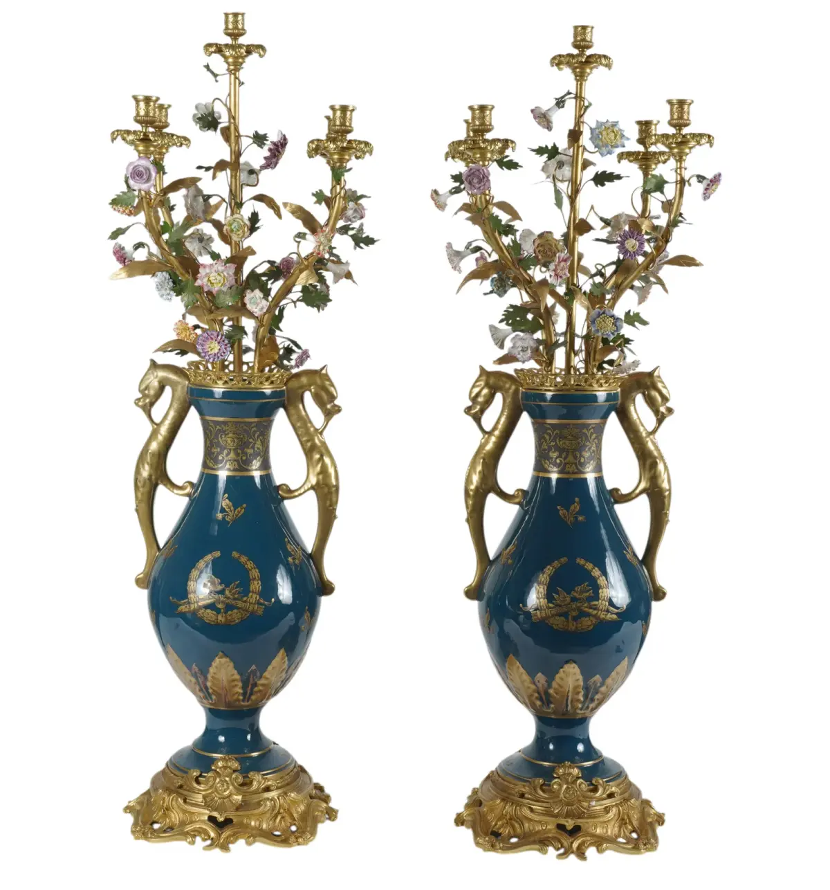 A Pair of French Green Paris Porcelain Vases