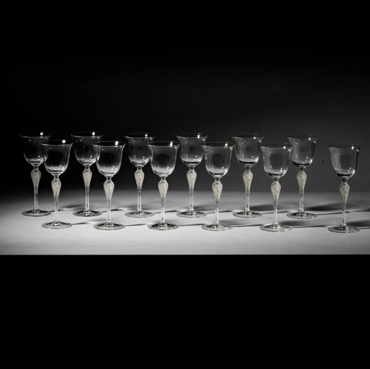 Set of Twelve Igor Carl Faberge Crystal Wine Goblet Glasses