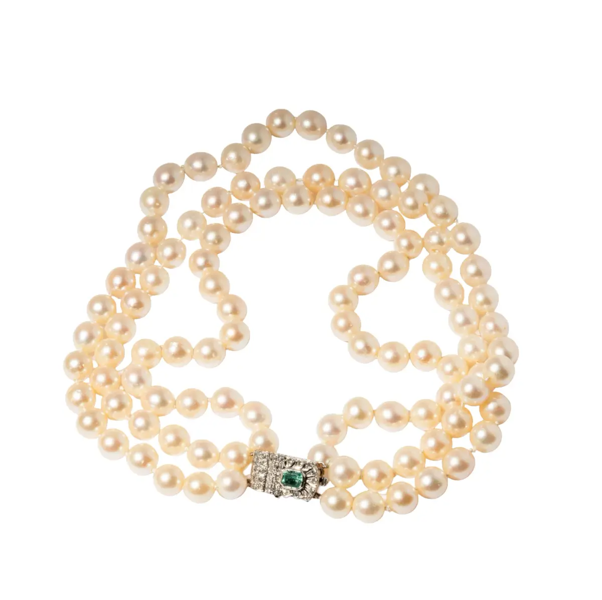 14-Karat White Gold Cultured Pearl Three Strand Necklace with Diamond