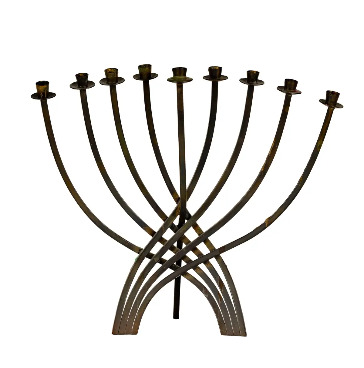 20th Century Polished Brass Menorah by Ludwig Wolpert