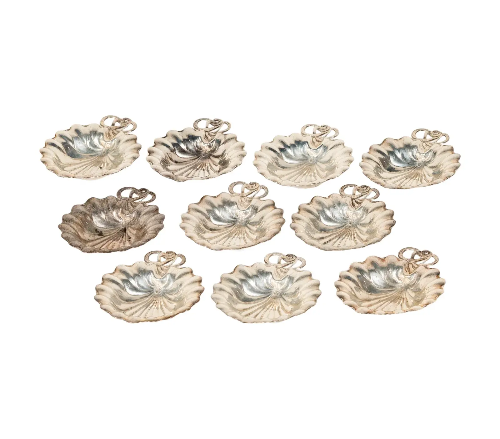 A Set of Ten Gorham Sterling Silver Lily Pad Nut Dishes