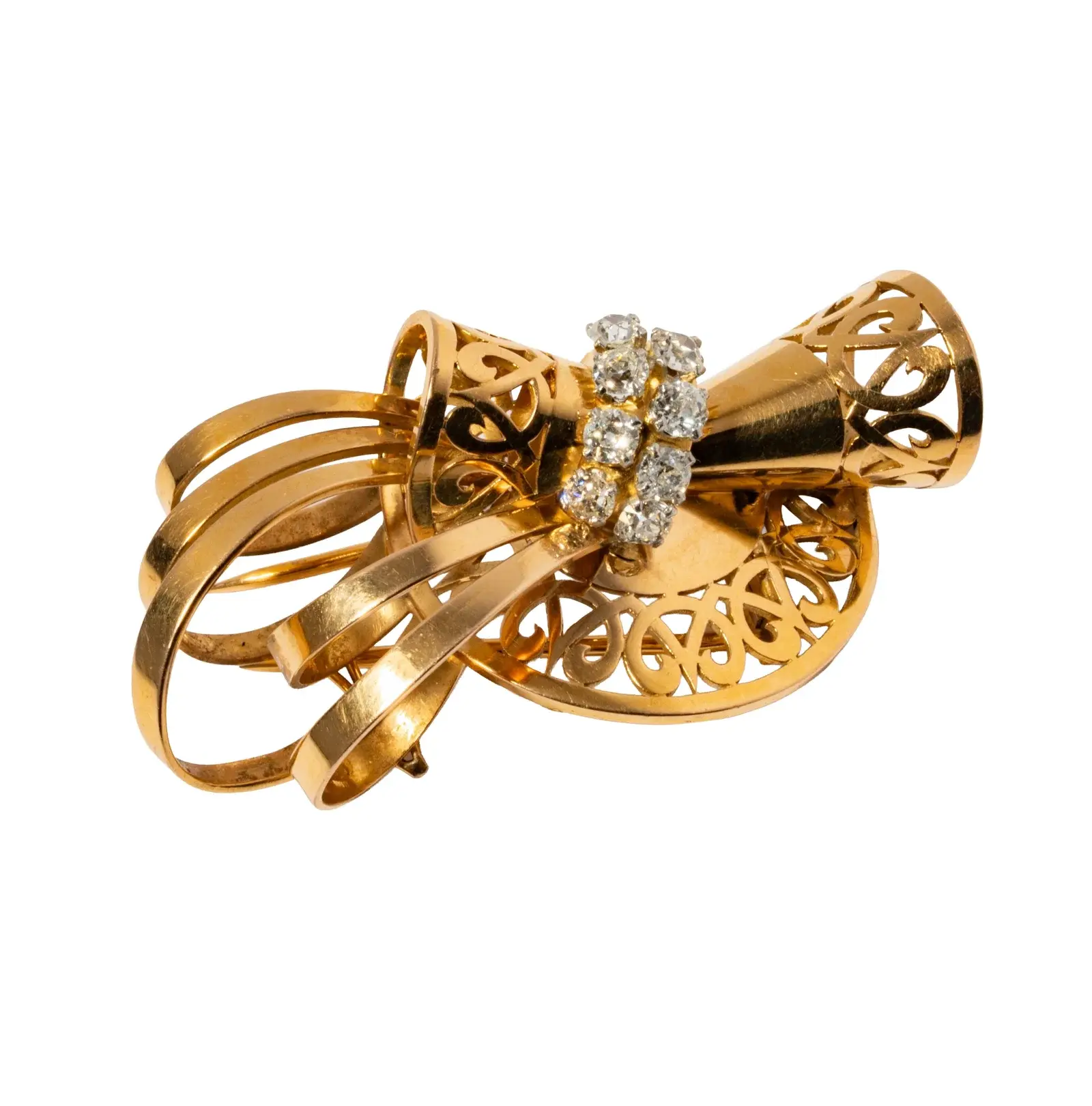 18-Karat Yellow Gold and Diamond Retro Brooch, French