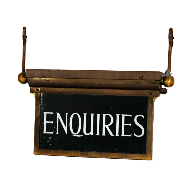 Vintage "Enquiries" Brass Sign
