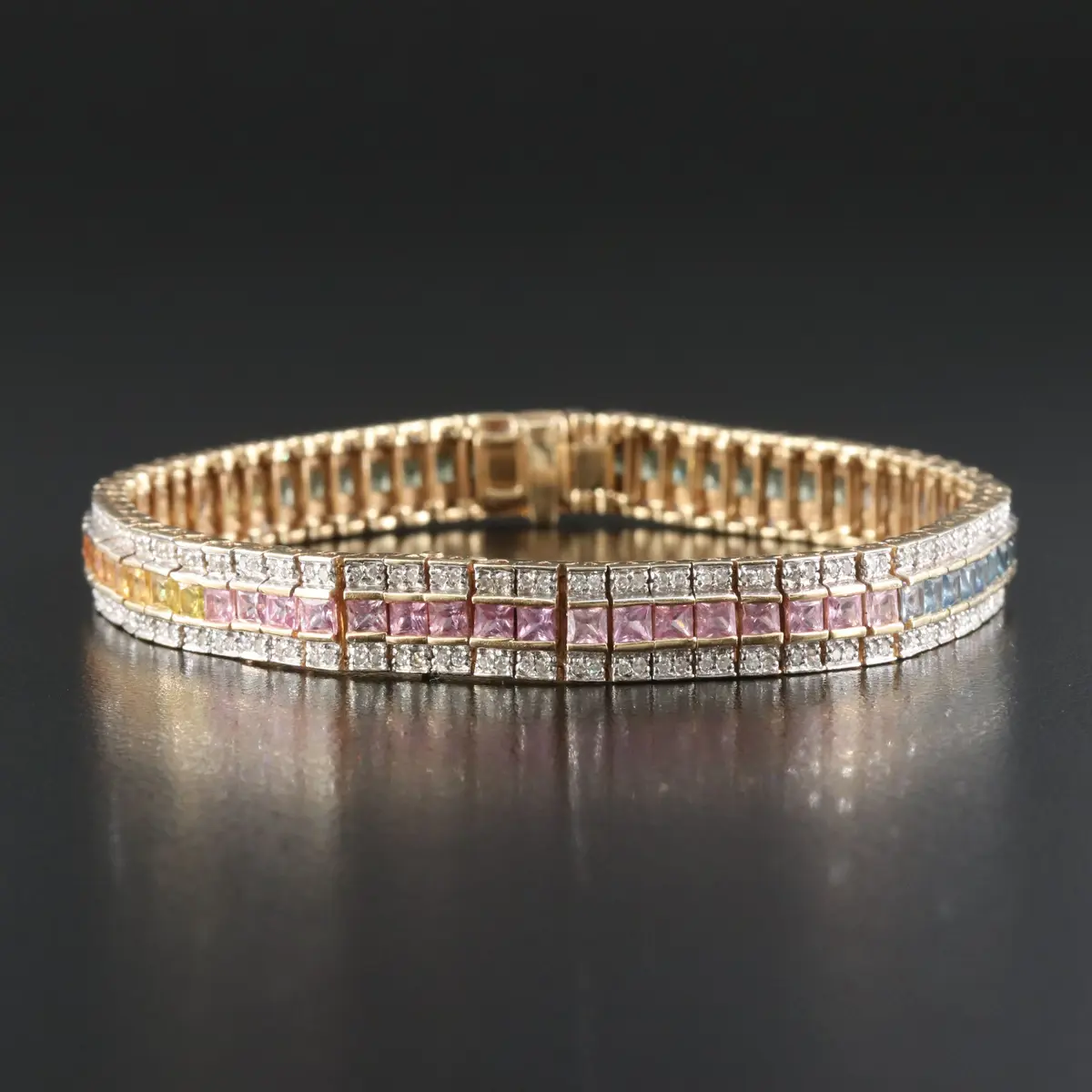 14K Rainbow Sapphire and 1.02 CTW Diamond Bracelet