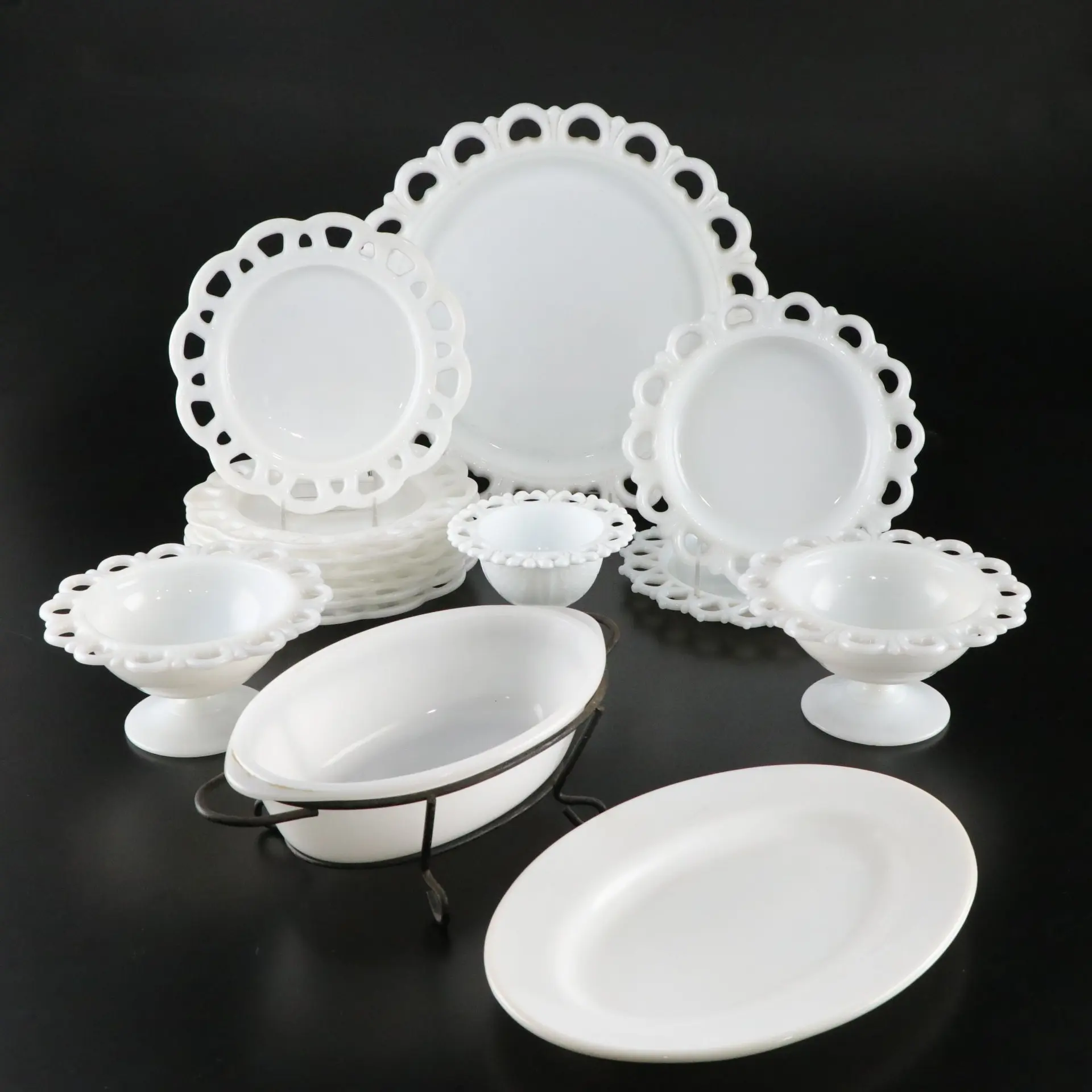 Anchor Hocking, GlassBake, with Other Milk Glass Bakeware, Cake Platter, & More