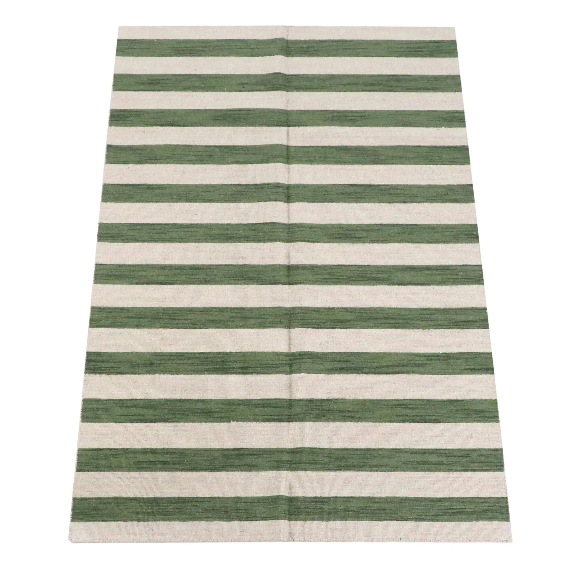 5'4 x 8'2 Handwoven Indian Green Striped Area Rug