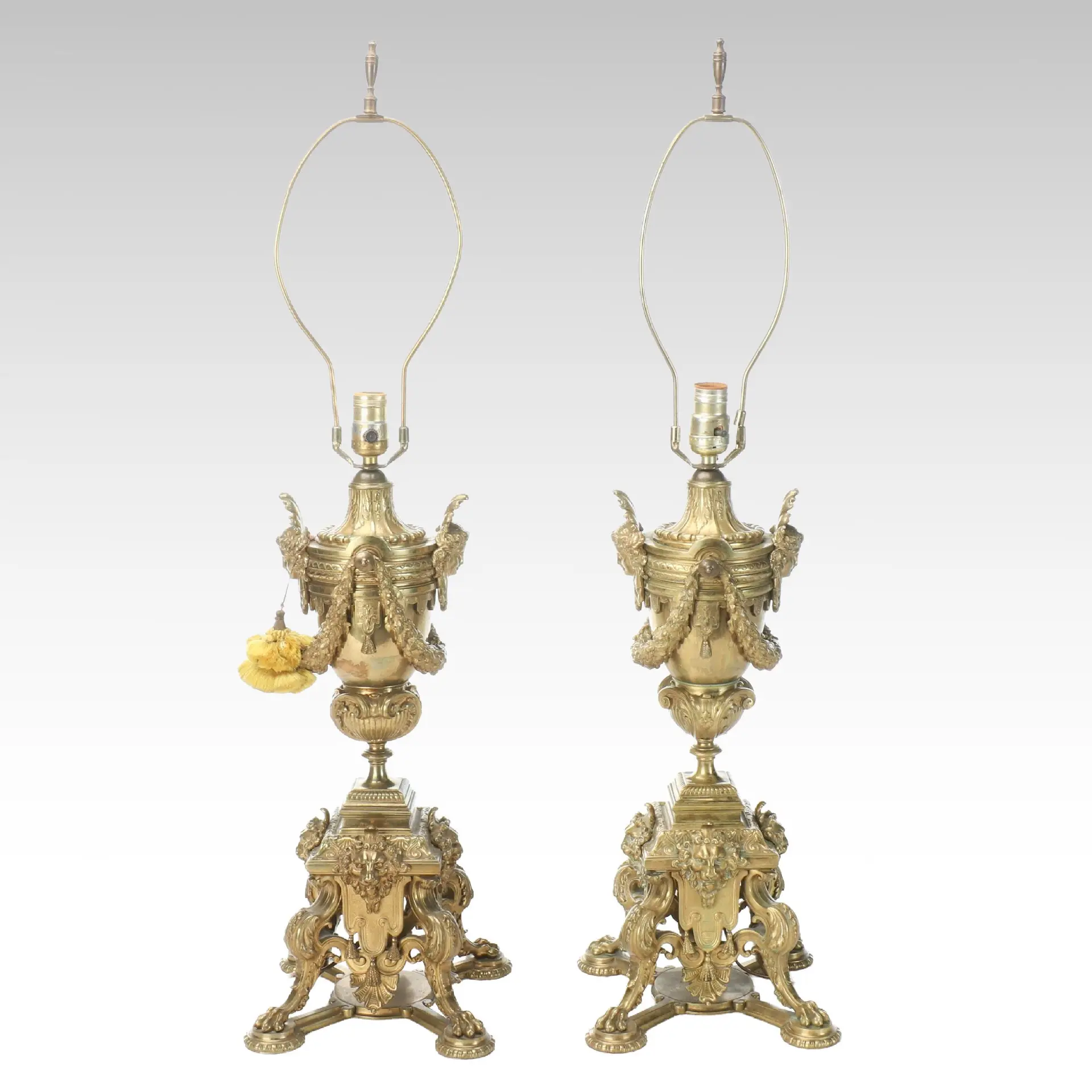 Pair of Baroque Revival Brass Banquet Lamps