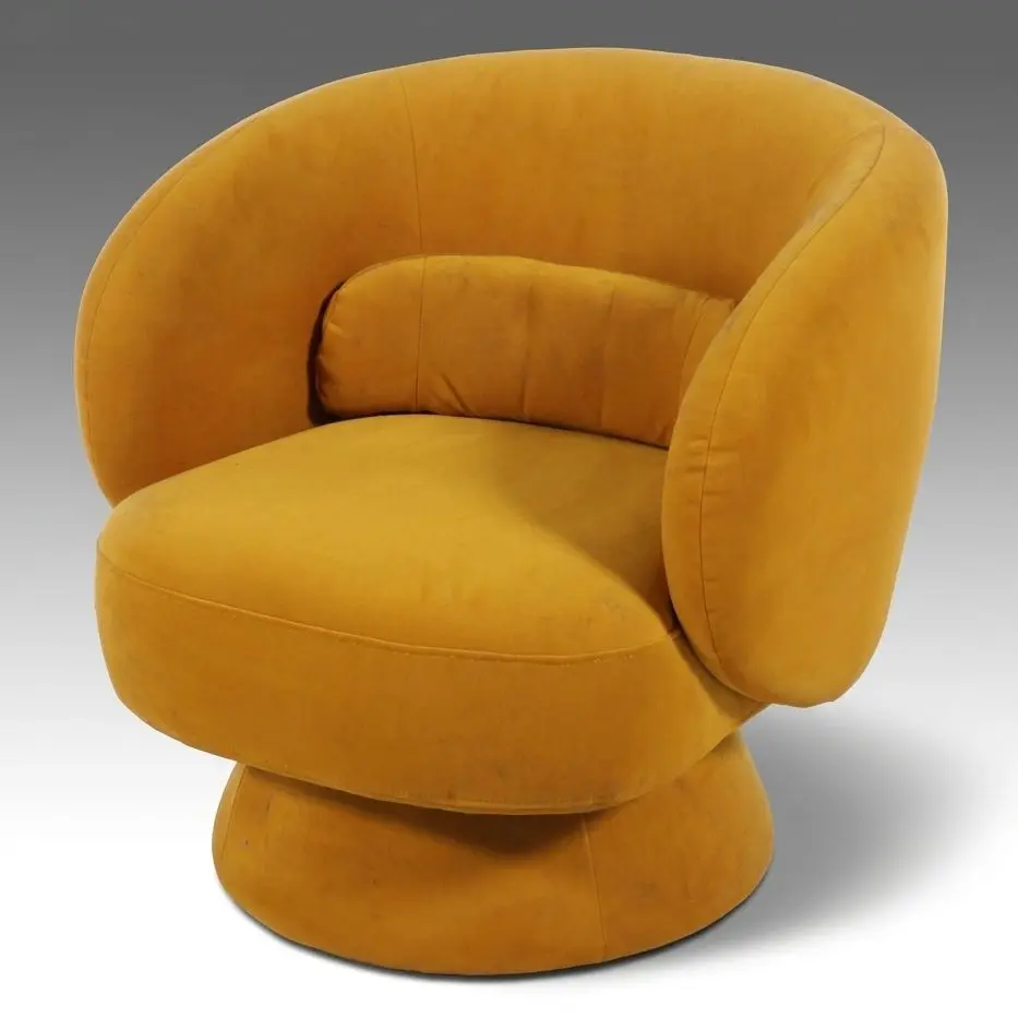 Mid Century Modern Style Yellow Upholstered Swivel Chair