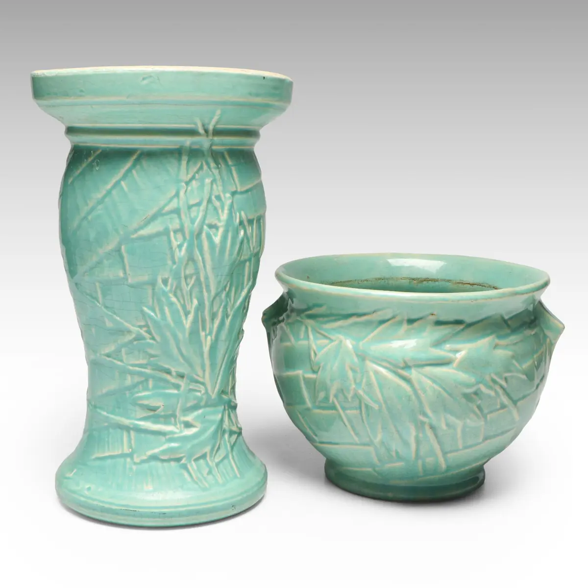 McCoy Glazed Ceramic Jardinière Planter with Stand, Vintage