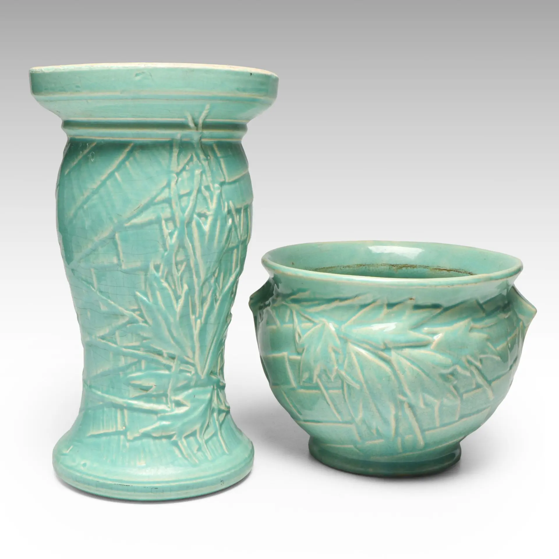 McCoy Glazed Ceramic Jardinière Planter with Stand, Vintage