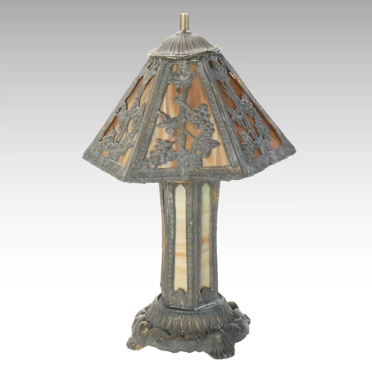 Art Nouveau Style Slag Glass and Metal Table Lamp, Vintage