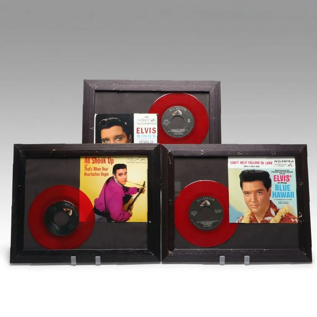 "Can't Help Falling in Love" and More Framed Elvis Presley Records, Mid-20th C.