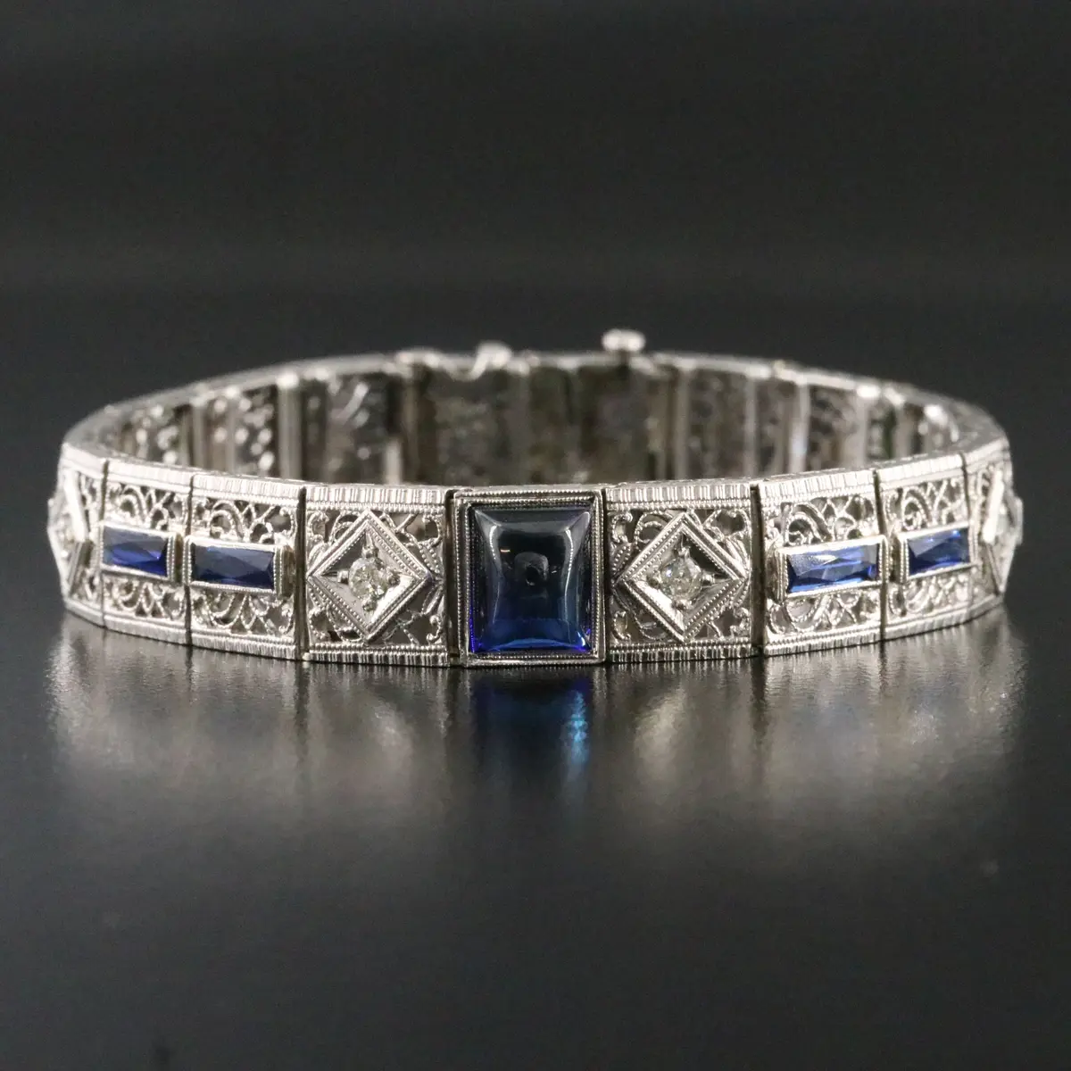 Edwardian 14K Sapphire and Diamond Bracelet with Platinum Top