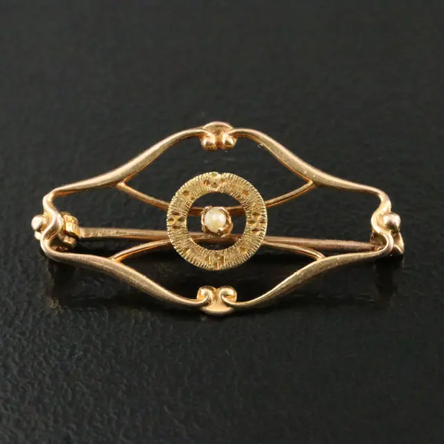 Art Nouveau 10K Seed Pearl Beauty Pin
