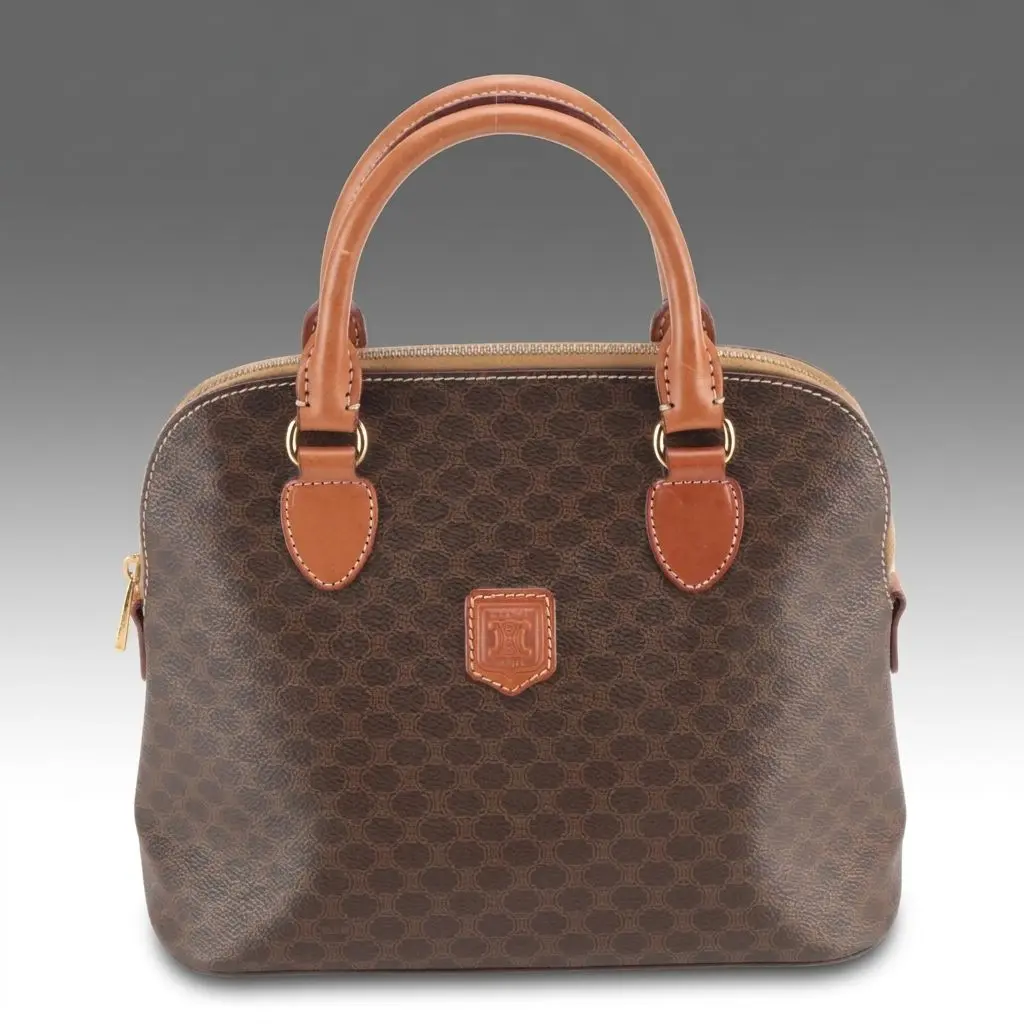 Celine Dome Handbag in Dark Brown Macadam Canvas and Leather