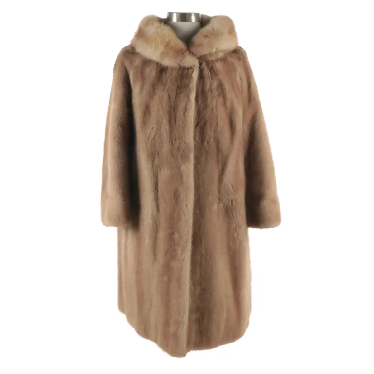 Blond Mink Fur Collared Mid-Length Coat