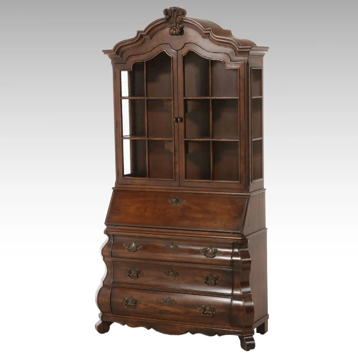 Henredon Four Seasons Dutch Rococo Style Walnut Secretary Desk and Hutch