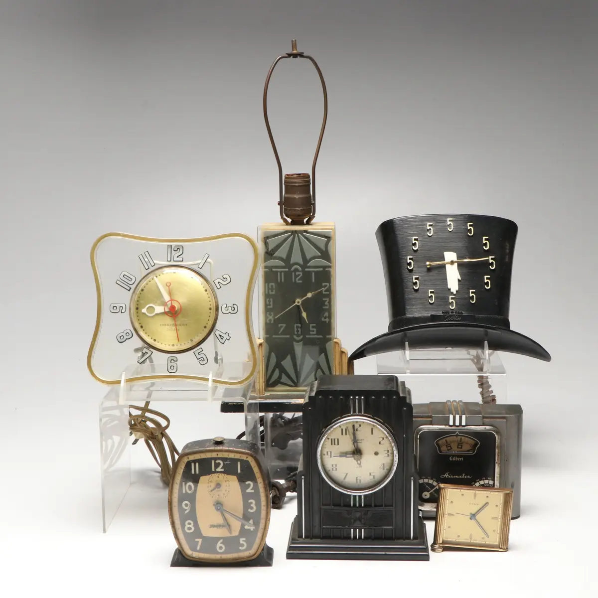 Waterbury, Gilbert, Ingraham, Cyma and Other Art Deco Style Clocks and Lamp