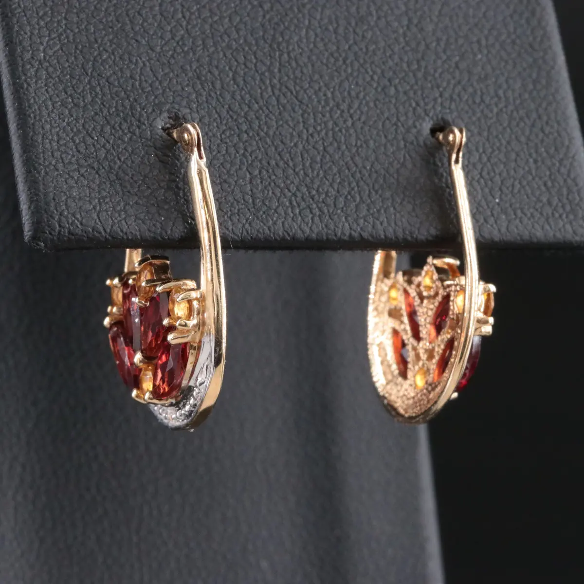 10K Garnet and Citrine Drop Earrings with Diamond Accents