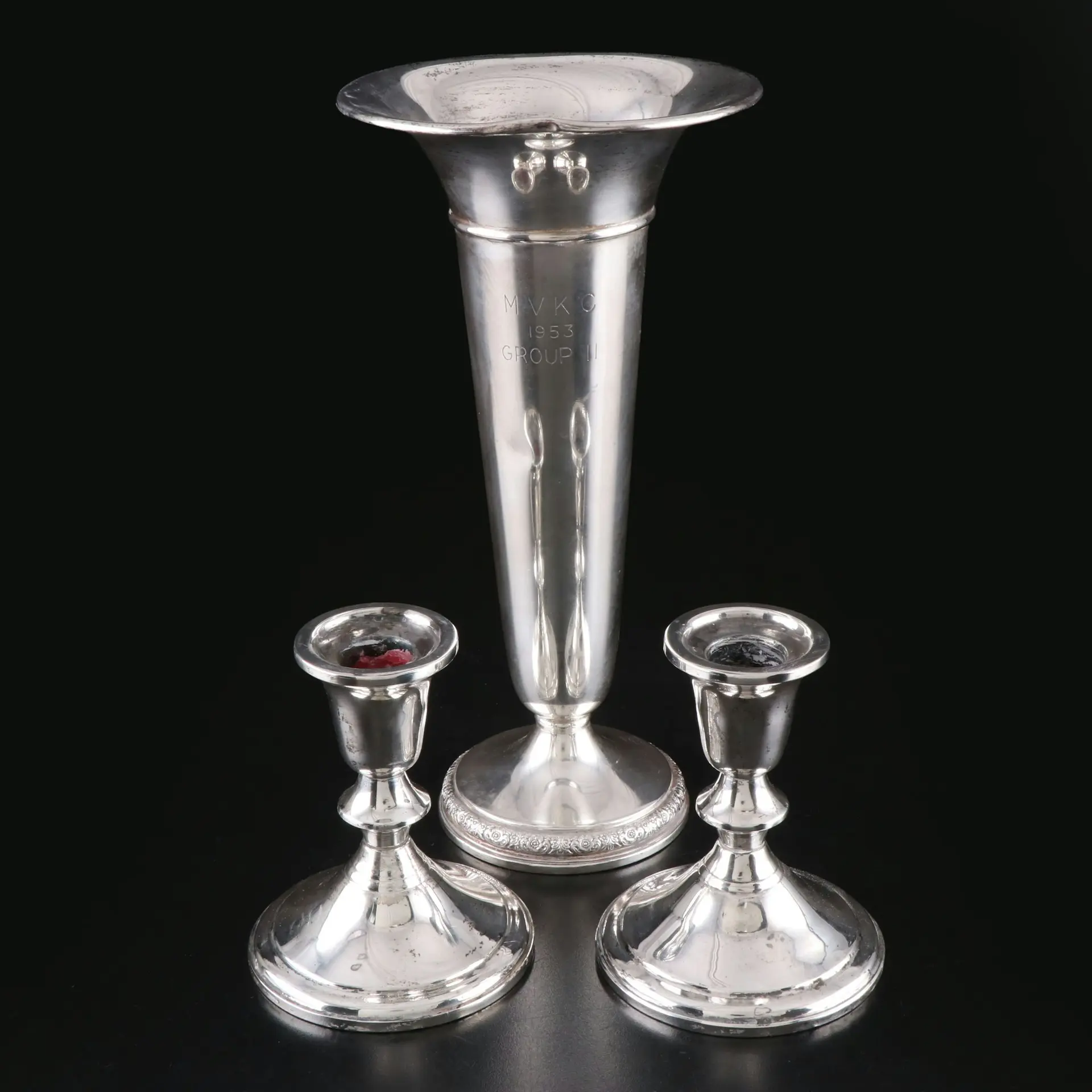 Prelude Sterling Silver Weighted Vase with Sterling Silver Candle Holders