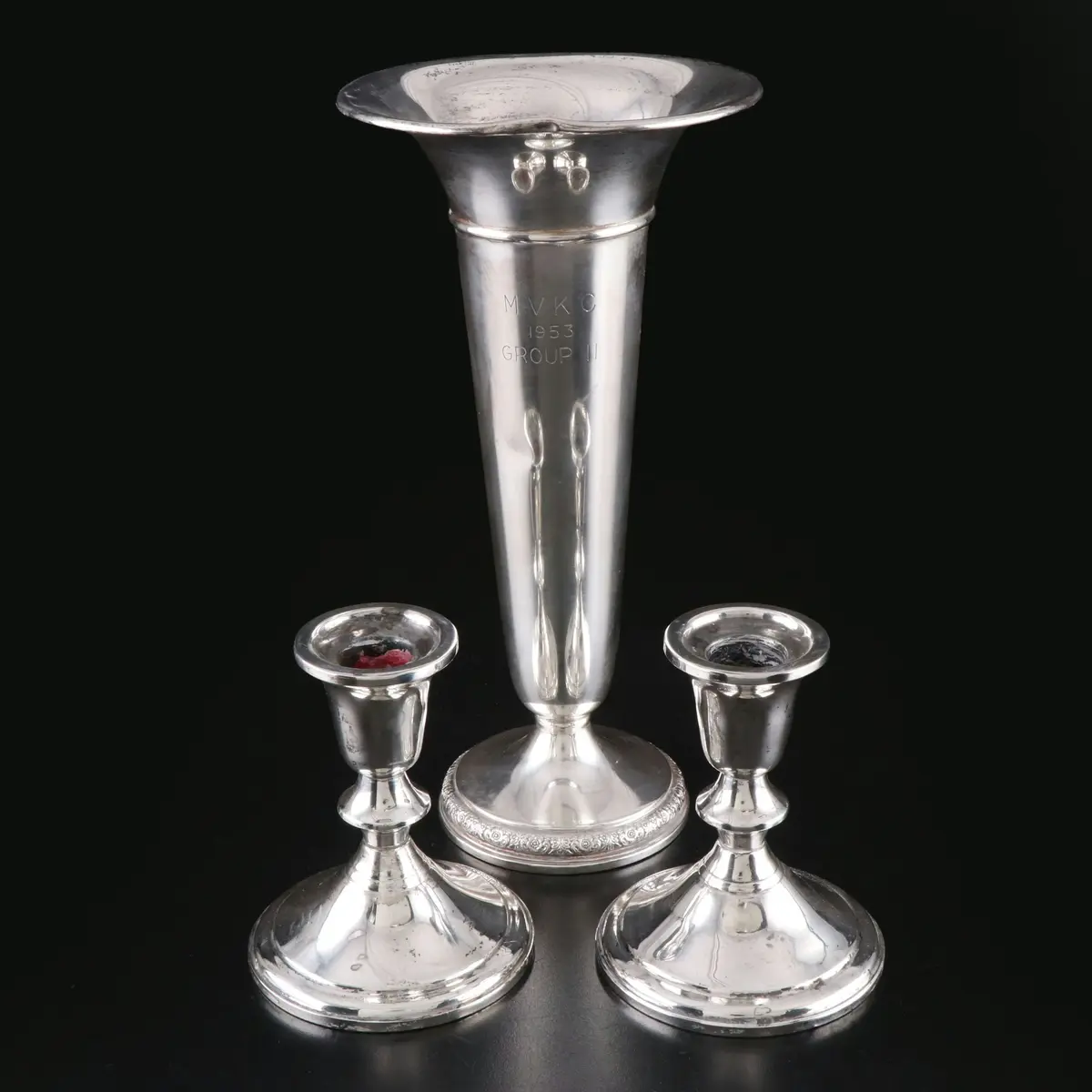 Prelude Sterling Silver Weighted Vase with Sterling Silver Candle Holders