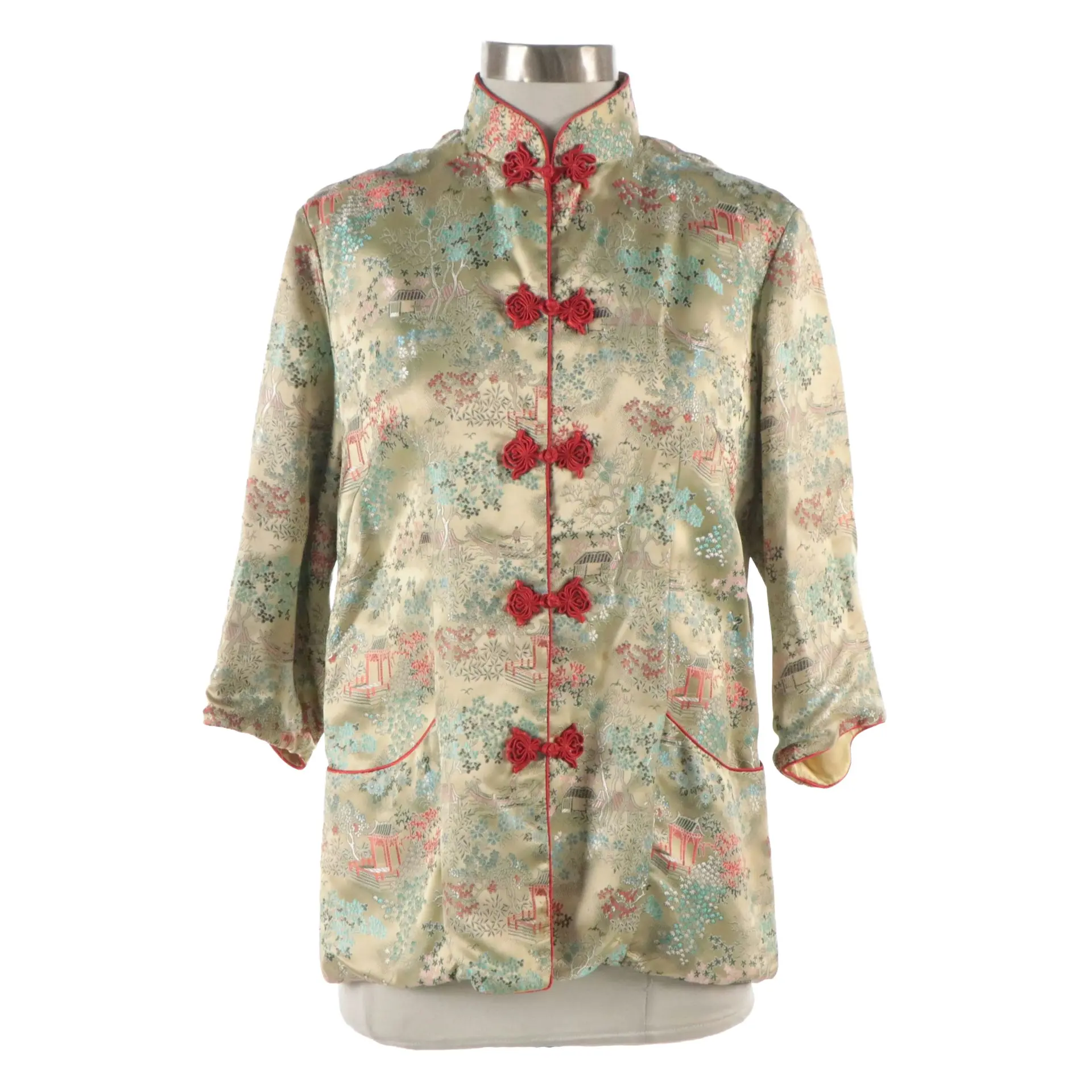 Peony Brand Asian-Inspired Silk Jacquard Evening Jacket, Vintage