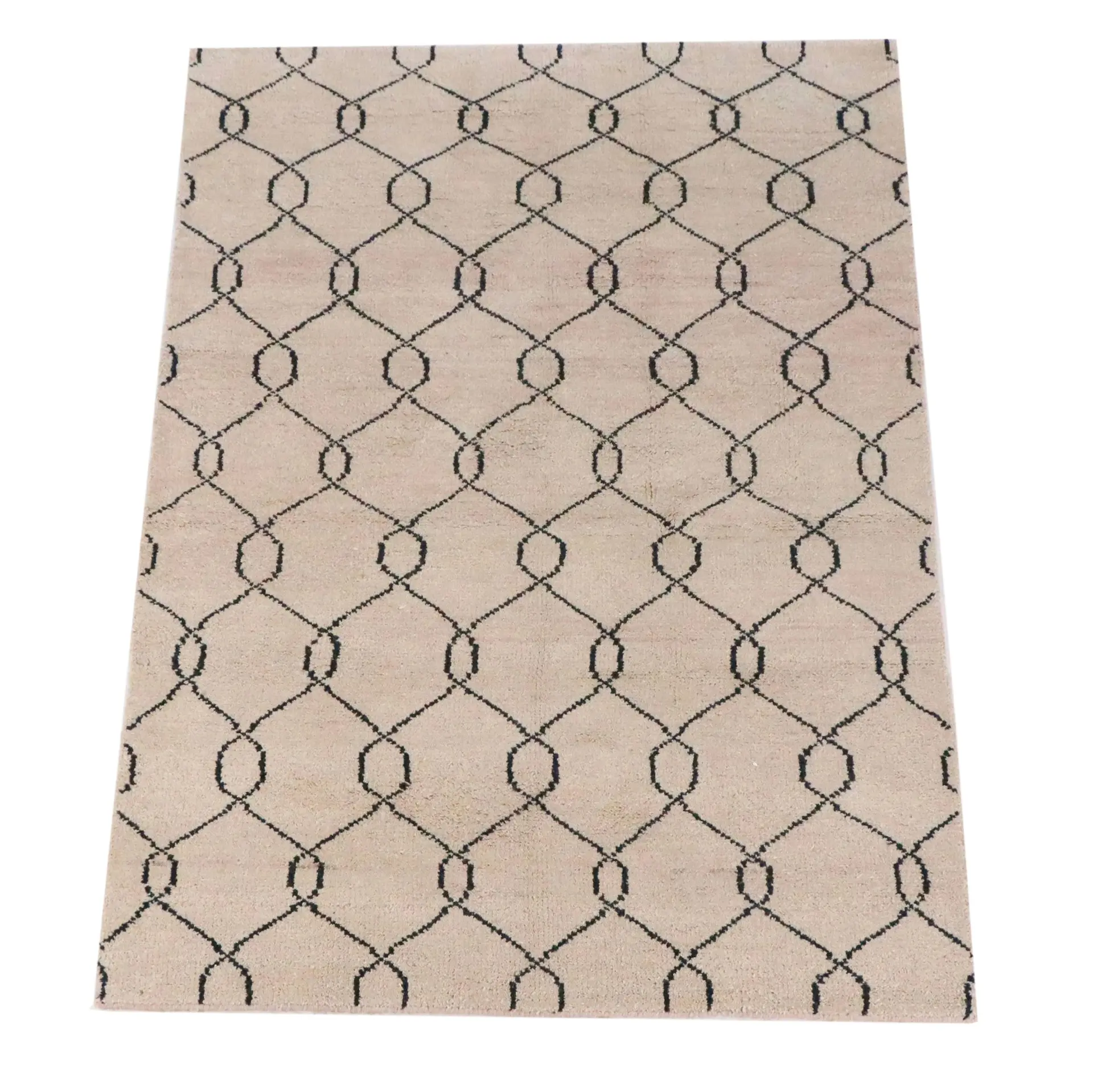 5'1 x 7'8 Hand-Knotted Indian Contemporary Lattice Area Rug