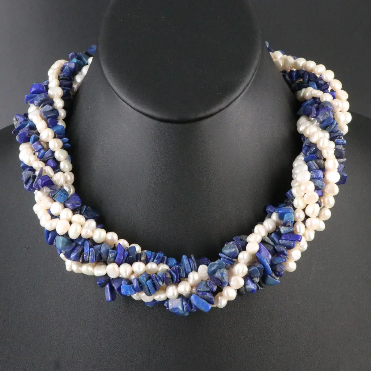 Sterling Lapis Lazuli and Pearl Seven Strand Necklace