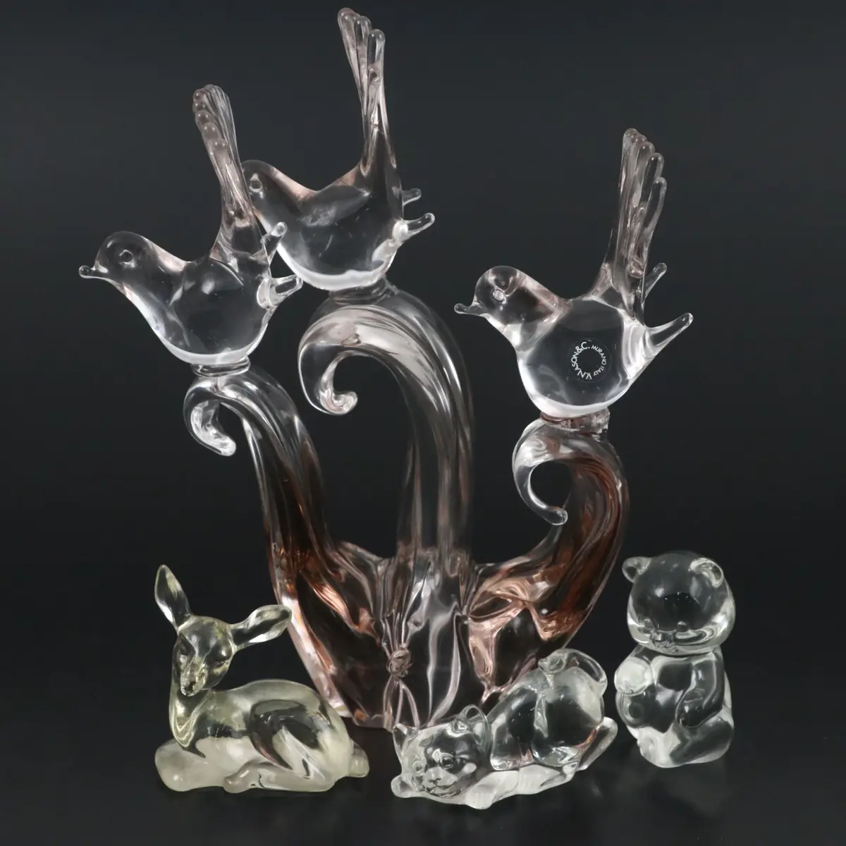 V. Nason & Co. Glass Perched Birds and More Glass Figurines and Ashtray