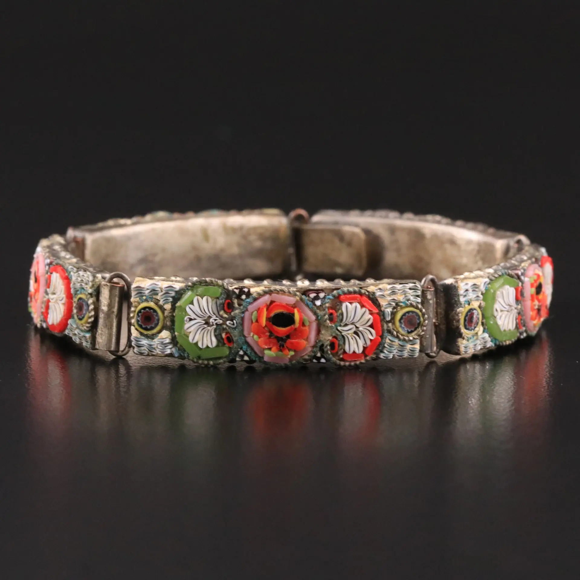 Vintage Floral Glass Micromosaic Bracelet