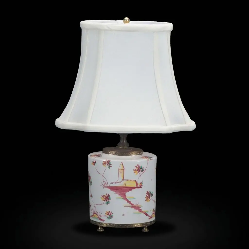 Italian Cantagalli Hand-Painted Ceramic Accent Lamp with Bell Shade
