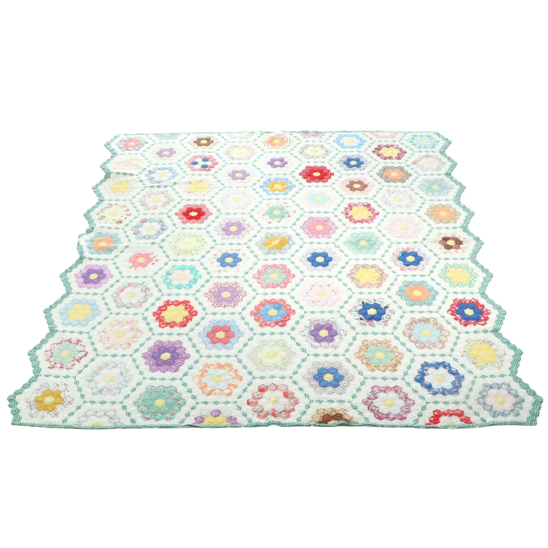 Handmade "Grandmother's Flower Garden" Cotton Quilt