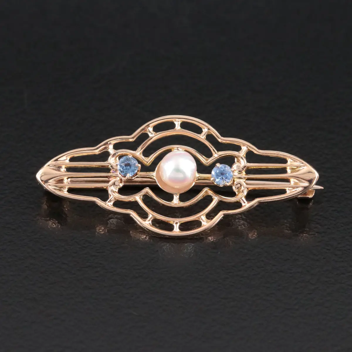 Art Nouveau Swift & Fisher 10K Pearl and Sapphire Beauty Pin