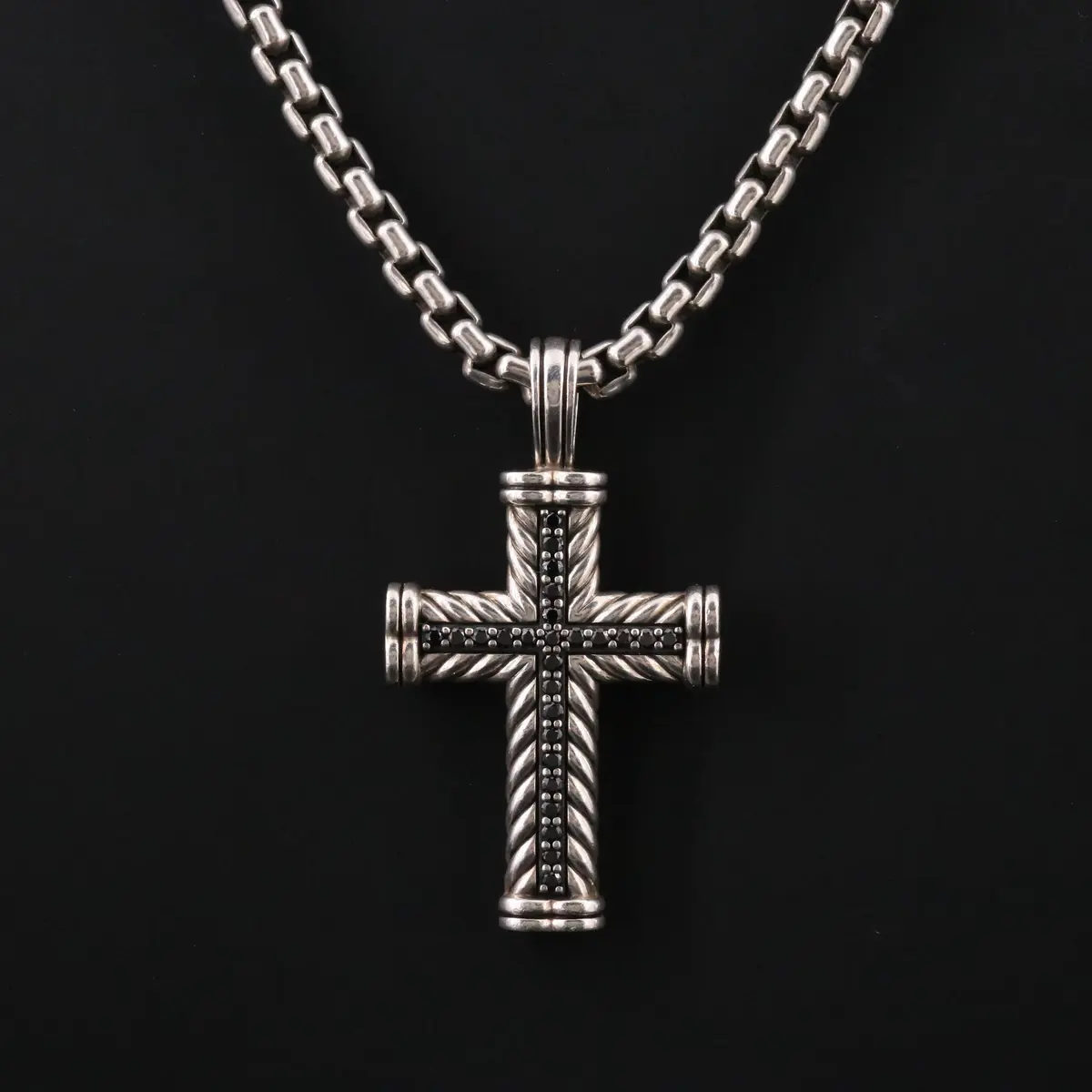 David Yurman Men's Sterling 0.65 CTW Black Diamond Cross Pendant Necklace