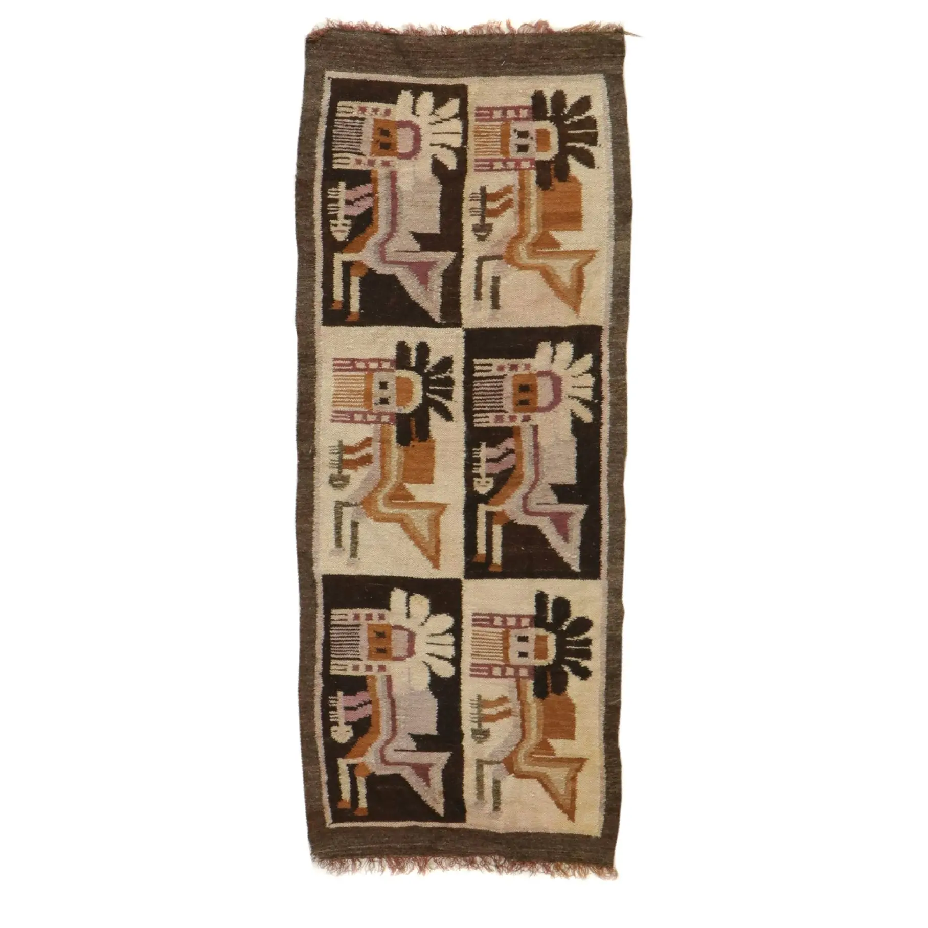1'11 x 5 Handwoven South American Style Pictorial Accent Rug